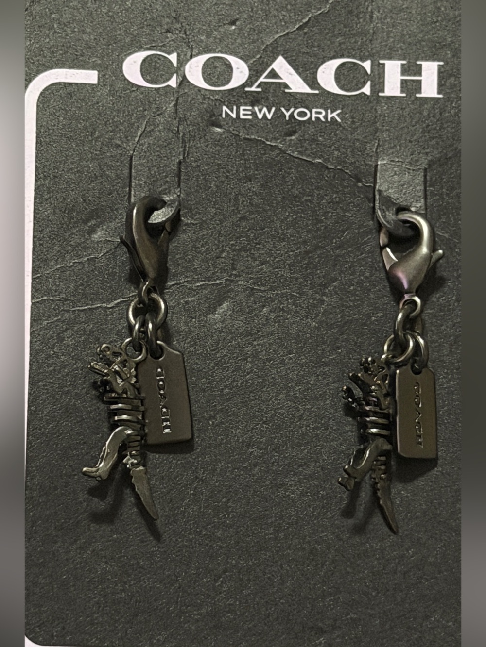Coach Black Gunmetal Rexy Charm with Signature Tags
